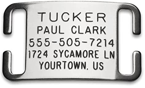 Boomerang Tags Dog Tags Engraved for Pets - Lasts Your Pets Lifetime - Silent Pet Tag, Dog Name Tag Personalized, Durable Stainless Steel Custom ID (Open End Large for 1 Inch Snap Style Collars)