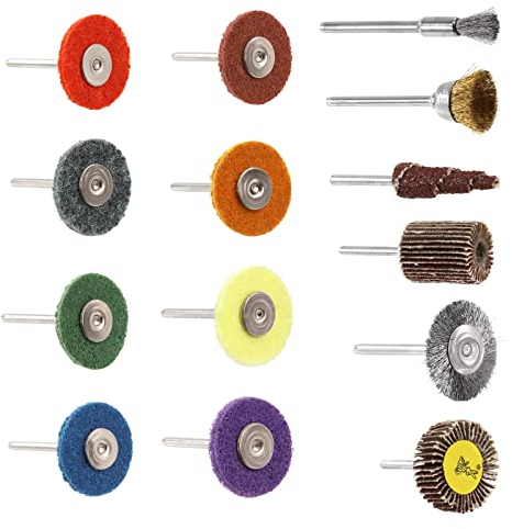 Glarks 56Pcs Buffing Wheels Set Include 32Pcs 1 Nylon Abrasive Polishing Discs with 1/8 Shank, 12Pcs Flap Wheel Sander with Shank, 12Pcs Different Shape Polishing Wire Wheel Brushes for Rotary Tool