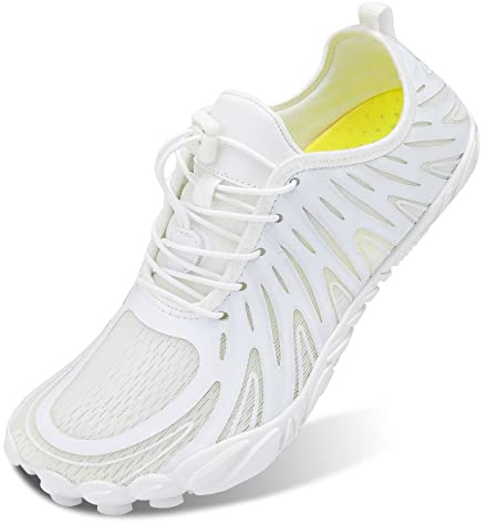 JIASUQI Women Men Water Shoes Quick Dry Barefoot Beach Sport Aqua Shoes for Swimming Surfing Hiking(White,UK 10.5)