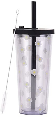 Reusable Boba Cup Smoothie Cup with Resealable Lid Plug - 20 oz Double Wall Insulated Boba Tea Cup Boba Tumbler Milk Tea Cup with Wide Reusable Straw (Black)