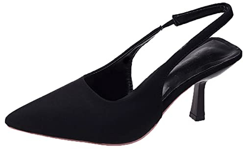 OALEEN Chaussure Escarpin Femme à Talon Aiguille Ouverte Bride Arrière Bout Pointu PU Cuir Eté Soirée Noir 38