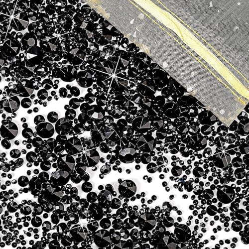 GEFIRE 4 000 stycken svarta dekorativa diamanter bröllop spridningsdekoration diamant kristalldekoration spegelgranulat för bröllop, fester, möhippor, bordsdekorationer och vasfyllare (3/6/10 mm)