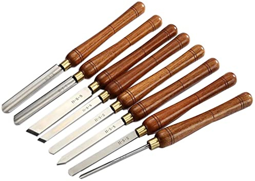 Utensili per tornitura del legno con lama Manici in legno duro Set di scalpelli per tornio per la lavorazione del legno 8 pezzi, Set di sgorbie in acciaio ad alta velocità con puntali in ottone e