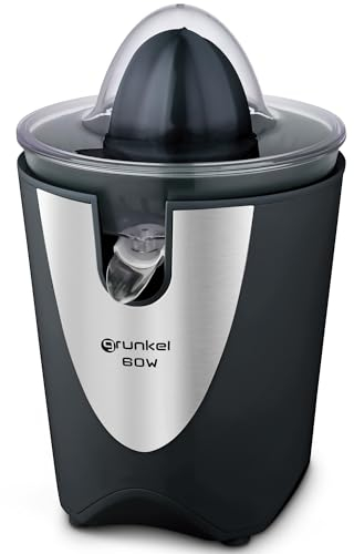 Grunkel - Exprimidor de naranjas o cítricos Eléctrico - Dos Conos Intercambiables - Boquilla de Acero Inoxidable - Filtro de Pulpa (Negro)