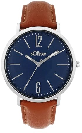 s.Oliver Armbanduhr Herren Quarzuhr Analog, mit Kunstleder Armband, Silber, 3 bar Wasserdicht, Kommt in Uhren Geschenk Box, 2038386