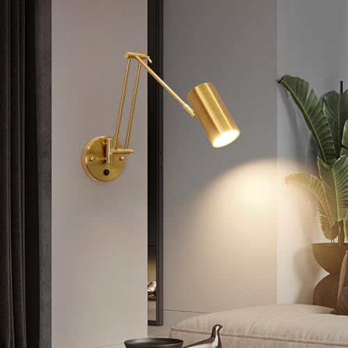 zhxinashu Lámpara de Pared de Lectura Interior, Aplique de Pared LED Industrial,Lámpara de Brazo Largo, Aplique con Interruptor para Dormitorio Salón