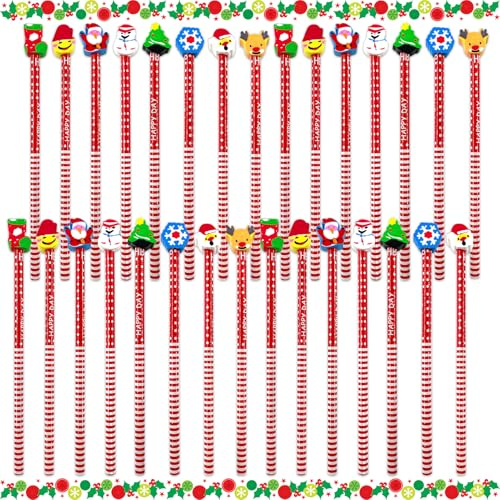 TOPJOWGA 30 matite natalizie + 30 pezzi gomme cancellabili a tema festivo, favori per la festa dei bambini
