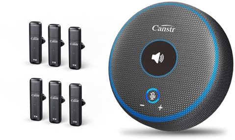 Canstr Conference Speaker with 6 Wireless Mics, USB Speakerphone with AI Noise Reduction&360° Voice Pickup, Conference Microphone Compatible with Leading Platforms
