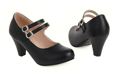 KUHAOFEU Mary Jane Oxford Pumps Cute Low Kitten Heels Retro Round Toe Church Shoe with Ankle Strap,Black,6 UK