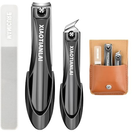 Dokeno Set di 3 Tagliaunghie con Custodia in Pelle, Tagliaunghie in Acciaio Inox Resistente, Tagliaunghie Inclinate, Set Manicure Professionale, Kit Strumenti per Manicure e Pedicure, per Uomini Donne