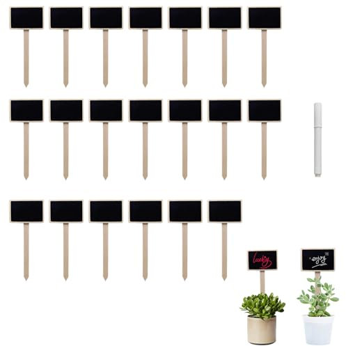 Etichette per Piante in Legno - Set 20 Etichette da Giardino + 1 Pennarello, 6.3 x 4.2 cm, Colore Nero