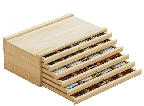 jxgzyy Aufbewahrungsbox für Künstler 6 Schublade 40×25.5×15.5cm Schubladen Organizer Holz Schubladenbox Werkzeugkiste für Künstlerbedarf, Acrylmalerei Zubehör, Malutensilien, Jewelry, needlework tools