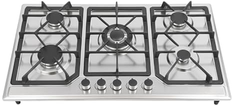 Cocina de gas, 5 fuegos de acero inoxidable de gas, encendido electrónico, estufa de gas empotrada para casa, autocaravana, 86 x 51 cm