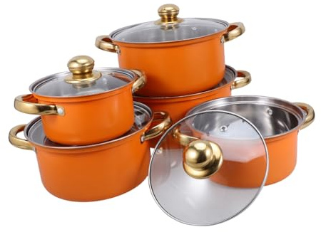 COLLBATH 5 juegos Ollas y Cacerolas de Acero Inoxidable con Asas Ergonómicas Resistentes al Calor Base Gruesa para Calentamiento Uniforme para Inducción y Cocinas Variadas Duradero y