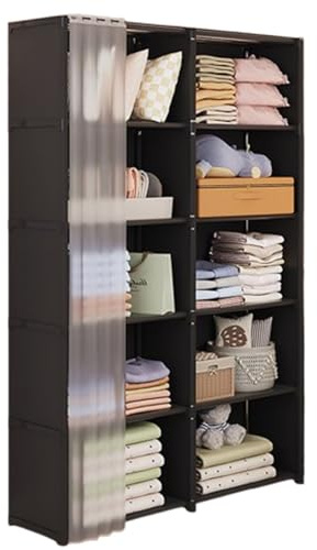 Armoire De Placard Acier Tissu Non Tissé 6 Étages 155x28x80cm Porte Vêtements Étagère De Rangement pour Placard Anti Poussière Porte Vêtements pour Chambre Coucher Dortoir École Maison.