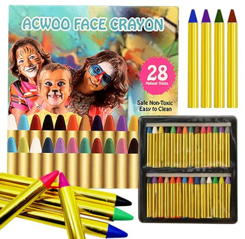 Kit de Maquillaje Infantil (28 Colores) Pintura Facial No Tóxica y Fácil de Lavar, Seguro para Carnaval y Fiestas, Regalo Perfecto para Niños