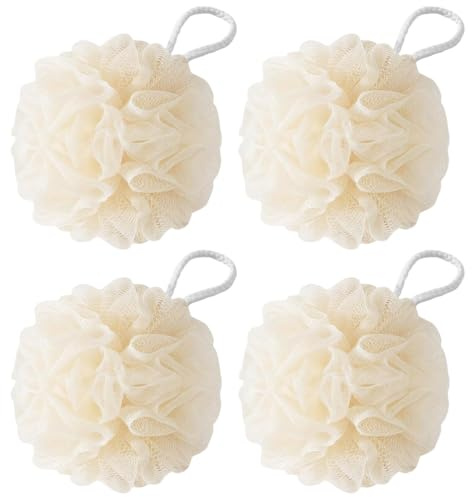 ZZHBOO 4 Palline da Bagno in Rete Esfolianti, 20g per una Ricca Schiuma, Ideali per Doccia e Cura della Pelle, Morbide e Pratiche, 13cm, Colore Beige