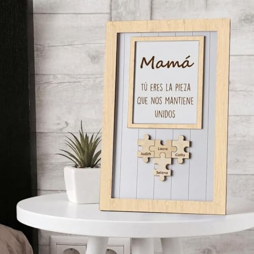 Smile lab Marcos para Cuadros Personalizado para Dia de la Madre Rompecabezas Puzzle Personalizado de Madera con 1-6 Nombres Regalos Originales para el Dia de la Madre Mama Abuela Tia Padre Abuelo