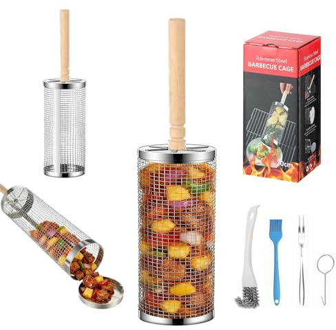 SoeUyd Grillkorg rostfritt stål, grillkorg grönsaker, rullande grillkorg