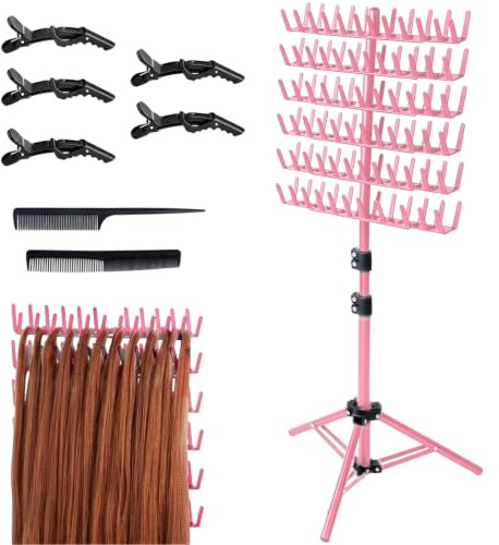 FARYODI Support de cheveux réglable pour tresses, support de perruque avec 144 stylos, organisateur de cheveux, pour coiffeurs et tresses, support pour extensions de cheveux (Rose)