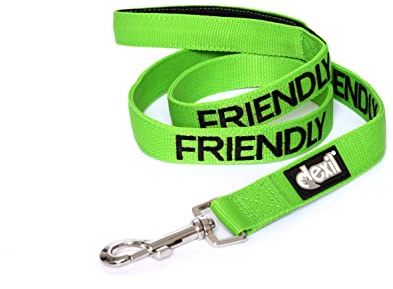 Dexil FRIENDLY (Friendly To All) Green Warning Dog Colour Coded Luxury Padded Personalised 1.8m 6ft Lead Leash To Prevent Accidents or Incidents. Dog Award Winning
