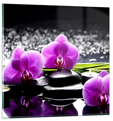 Moderne Impression sur Verre 40x40cm Image Tableau en Verre Decoration Murale Orchidée nature eau fleur Petit Tableaux Decoratifs Muraux Chambre Cuisine Carré Deco Cadre Salon Art Wall GAC40x40-2658