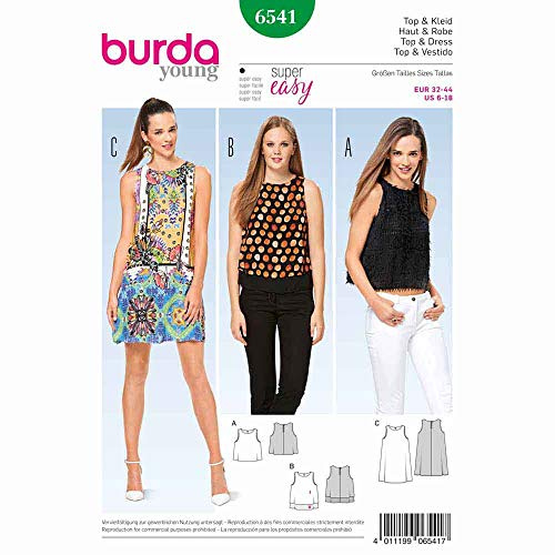 burda Schnittmuster Damen Top und Kleid und ärmellos 6541