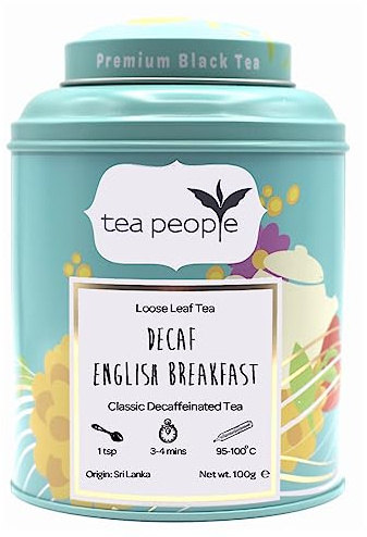 Tea People Decaf English Breakfast, 100g Loose Leaf Tea in Tin Caddy