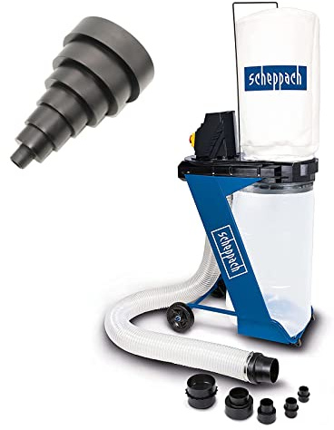 Scheppach DC500 Absauganlage Set mit 4 tlg. Adapterset & flexiblen 7 tlg. Adapter | 550W Leistung | 75L Auffangsack | Absaugstutzen Ø 100mm | Luftleistung 1150m3/h | Schlauchlänge 2000mm