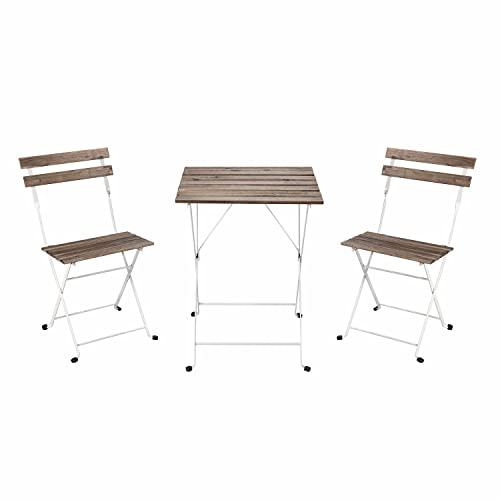 Estosa Bistrot-Set für den Garten mit Tisch und Klappstühlen aus Eisen und Latten aus Akazienholz, bequem und elegant für Außenmöbel, Terrasse und Balkon (weiß, klein)