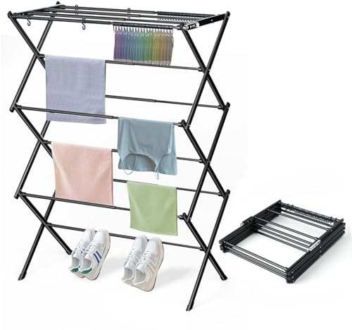 KeingGcopr Clothes Drying Rack Household Indoor, Foldable Drying Rack Clothing for Laundry - 40 x 28.8 x 14.2, Space Saving Indoor&Outdoor, Black-1pack