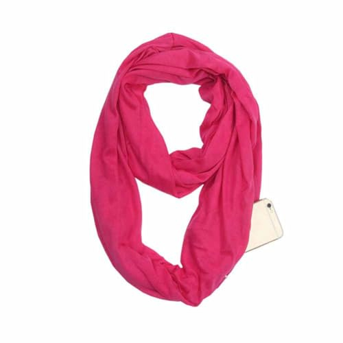 SHTGOI oändlighetshalsduk enfärgad halsduk med dold ficka med dragkedja lätt resehalsduk infinity cirkelhalsduk bomull bandanas mjuk tubhalsduk för kvinnor och flickor, ROSA, 180*50cm