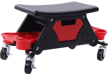 LANNADD Tabouret d'atelier, 150 kg, siège d'atelier, siège roulant, tabouret de garage, tabouret de travail, avec roulettes à 360 °, plateau à outils pour l'atelier, le garage