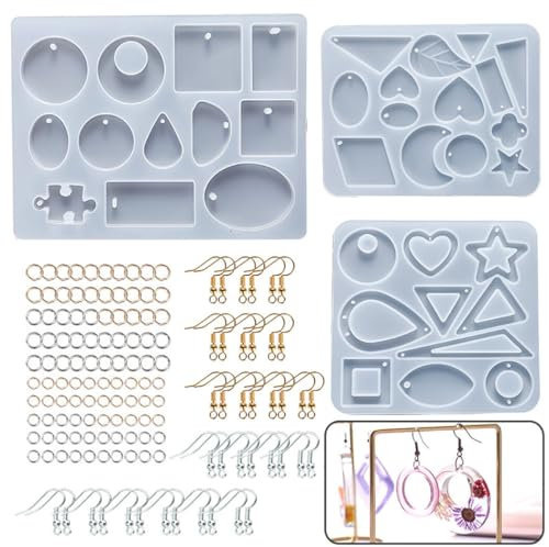 Epoxidharz-Set, verschiedene Haken, Ohrringe, 143-teiliges Set, Schmuckherstellung, Sterne, Dreiecksform, Biegeringe