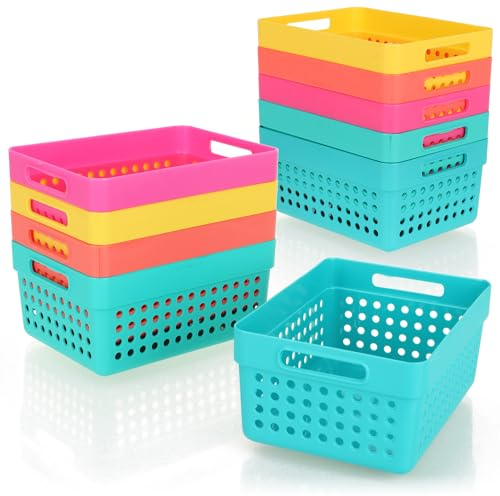com-four® 10x Aufbewahrungskorb - Deko-Körbe mit Seitengriffen - Kunststoffboxen für Kosmetik, Spielzeug und Haushaltsprodukte - stapelbare Organizer für Schubladen in 5 Farben (bunt - 10 Stück)