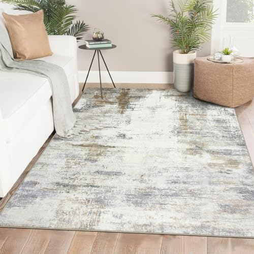 Famibay Teppich Wohnzimmer Schlafzimmer Waschbar Beige Braun Modern Abstrakt Wohnzimmerteppich 120x170 Kurzflor Weich Teppiche rutschfest für Wohnzimmer Schlafzimmer Esszimmer
