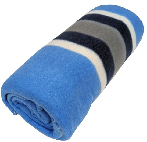 Location Clothing TARTAN THROW BLANKET POLAR FLEECE WARM SOFT BED TRAVEL CAR PICNIC YOGA CAGELINER ANIMAL-FRIENDLY (Blue Navy Stripe Blanket)
