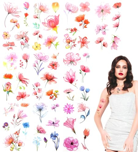 Molain 20Sheets tatuaggio temporaneo con motivo floreale, donne tatuaggi colorati, piccoli fiori freschi tatuaggi adesivi finti per attaccare sulla pelle bambini tatuaggi ragazze per viso collo