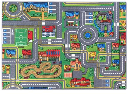 Carpet Studio Alfombra Carretera 95x133cm, Alfombra Infantil para Dormitorio & Cuarto de Jugar, Lavable a Máquina, Fácil de Limpiar, Anti-Deslizante - City