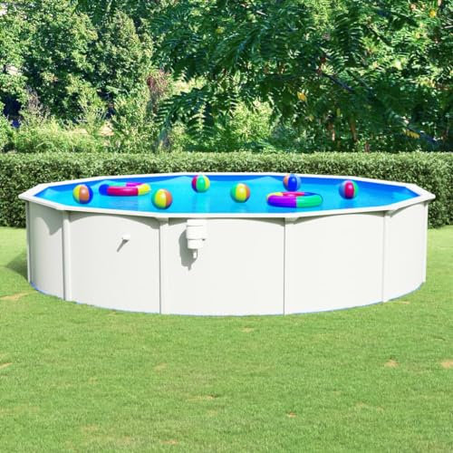 Home Items,Piscina con pared de acero redonda 550 x 120 cm, color blanco, muebles de traje