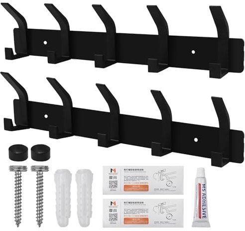 Chiluxendo Garderobe(2Pcs), Garderobenhaken Kleiderhaken Wand Schwarz Kleiderhakenleiste, Garderoben Haken Wandgarderobe Wandhaken Coat Rack, Garderobenleiste Hakenleiste Jackenhaken