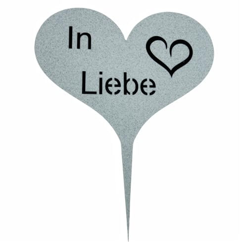 Radami Grabstecker Grabschild auf Stab | mit Inschrift In Liebe Kunststoff Grabschmuck | Grabdekoration Trauerherz Herz Spruch für Grab Trauer