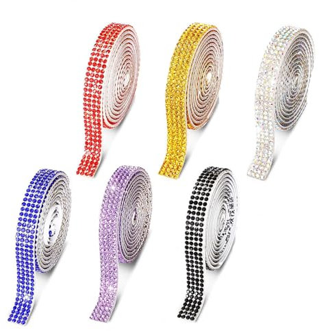 6 Rollen Selbstklebende Kristall Strassband in 6 Farben, DIY Strassband Aufkleber, Glitzersteine Dekoration für Auto, Kunst, Handwerk, Hochzeit, Geburtstag