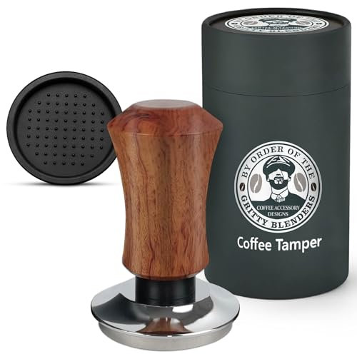 Gritty Blenders 54mm Coffee Tamper - Spring Loaded Barista Tamper with 30lbs Constant Pressure, Corrugated Base, Self-Leveling Flaps and Silicone Base, Compatible with 53/54mm Portafilters