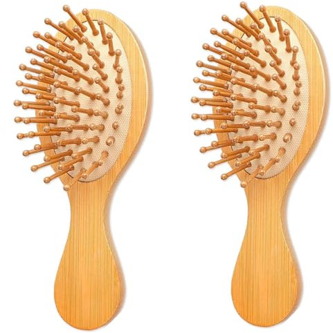 Spazzola per Tutti i Tipi di Capelli,2 pezzi Spazzola per capelli,Pettine Districante in Bambù naturale Massaggio Spazzola spazzola da viaggio,per uomo donna e bambino