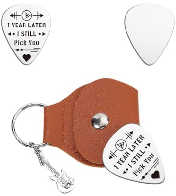 UNICRAFTALE 1 púa de guitarra personalizada, regalo de llavero, botón de juego, púa de guitarra de acero inoxidable con funda de piel sintética, juego de púas para jugadores, músicos, amantes de