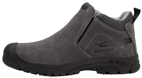 Chaussures Sécurité Homme Bottes De Soudeur Homme Sans Lacets - Embout Acier - Résistantes Chaleur & Flamme - Bottes De Sécurité Travail Pour Industrie Et Chantier(Gray,EU42)