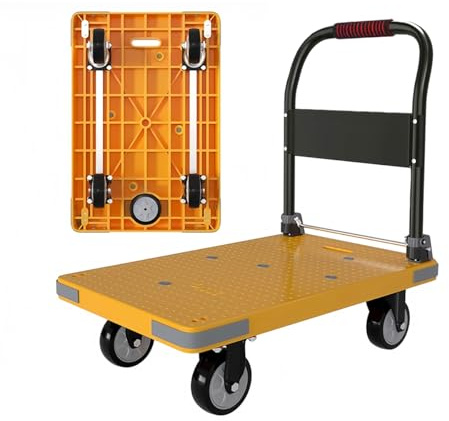 Carrello Trasporto Pieghevole, Leggero Carrello 4 Ruote Con Ruota di Scorta Silenziosa, Capacità 200 kg Dimensioni, Colore Giallo Fluo (Bai You Mei) Carrello a Piattaforma Utilizzabile con Una Mano