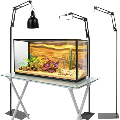 FASTDEPLE Support de lampe pour reptile, 38,1 à 117,6 cm, réglable avec bras rotatif à 360° et base robuste, support de lampe pour reptile sur pied pour tortues dragons, serpents et poussins