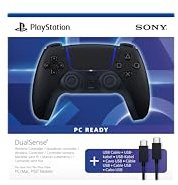 Playstation Sony, Manette 5 officielle DualSense, Sans fil, Compatible PC Windows, Mac, Consoles PS5 et Smartphones, Bluetooth, Batterie rechargeable, Câble USB-C PC inclus, Couleur : Midnight Black